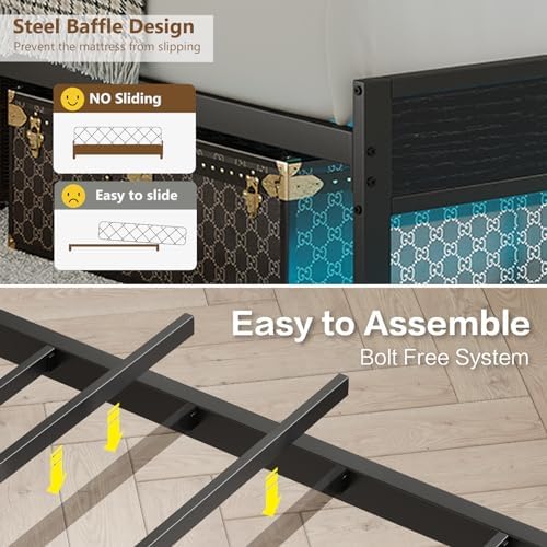 Twin Size Bed Frame with Upholstered Headboard and 2-Tier Storage Shelves - Image 4