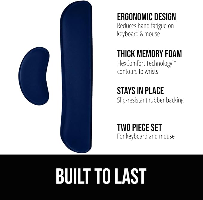 GORILLA GRIP Silky Gel Memory Foam Wrist Rest for Computer Keyboard, Mouse, Ergonomic Design for Typing Pain Relief, Desk Pads Support Hand and Arm, Mousepad Rests, Stain Resistant, 2 Piece Pad, Navy - Image 2