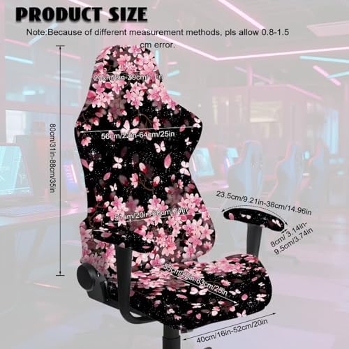 Butterfly Gaming Chair Cover with Armrest Covers Cherry Blossom Office Chair Seat Covers Stretchable Desk Chairs Slipcover for Home Decor, Office Furniture Protectors - Image 5