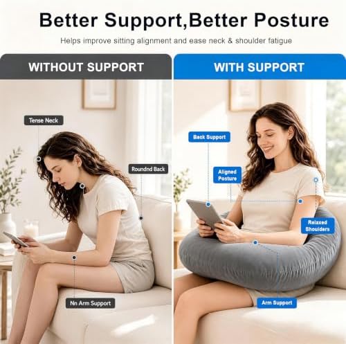 vamorry Gaming Pillow Arm Support Pillow for Bed & Sofa: Ergonomic U-Shaped Lap Pillow with Elbow Rest for Adults & Kids - Reduces Arm Pain & Fatigue During Gaming, Reading, Working & Crocheting - Image 3