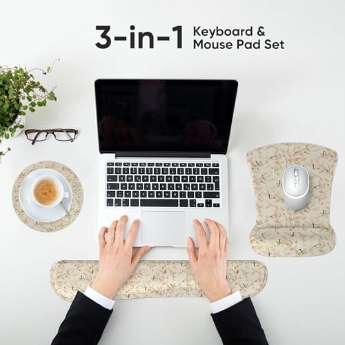 RICHEN Mouse Pad and Keyboard Wrist Rest, 3-in-1 Computer Mousepad and Coaster Set, Non-Slip Keyboard Wrist Rest and Mouse Pad Set Ergonomic Design (FKMWR-65) - Image 7