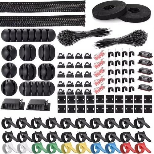 315-Piece Cable Organizer Kit with Clips, Sleeves, Zip Ties and Adhesive Holders for Desk, Home Office and Car Wire Management by Unknown