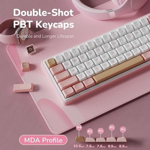 RK ROYAL KLUDGE R65 Wired Mechanical Keyboard with Volume Knob, 60% Percent RGB Backlit Gasket Mount Gaming Keyboard with PBT Keycaps, MDA Profile, QMK/VIA, 66 Keys Hot Swappable Cream Switch, Pink - Image 4