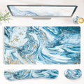 QiyI PU Leather Desk Mat Set, 4-in-1 Ergonomic Wrist Rest, Blue Marble by QIYI
