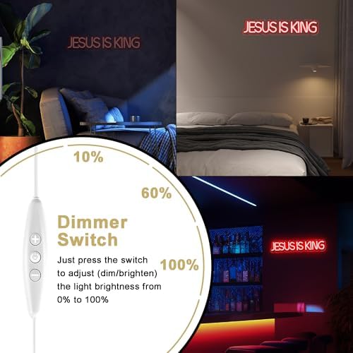 Mutank Jesus is King Neon Sign, Christian Neon Light USB Powered Dimmable LED, for Easter Church Religious Bible Verse Church God Christian Faith Based Sign Inspirational Christian Gifts(15.7*3.1 In) - Image 4