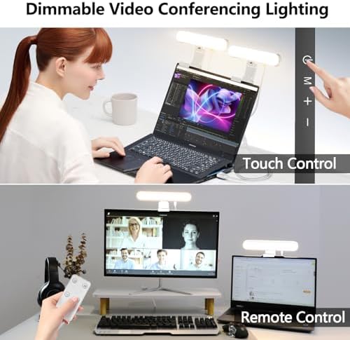 yAyusi Dual-lamp Video Conference Lighting, LED Streaming Light with Remote and Touch Control, Zoom Lighting for Computer,Webcam Laptop Monitor Ring Light for Video Calls/Zoom Meetings (White) - Image 2