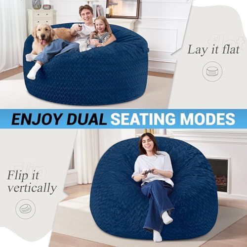 5FT Bean Bag Chair,Giant Bean Bag Chairs for Adults,Big Bean Bags with Memory Foam Filled, Large Beanbag Chairs with Chevron Plush Cover-Blue - Image 3
