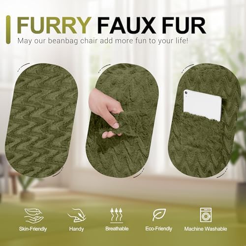 5FT Bean Bag Chair,Giant Bean Bag Chairs for Adults,Big Bean Bags with Memory Foam Filled, Large Beanbag Chairs with Chevron Plush Cover-Green - Image 6