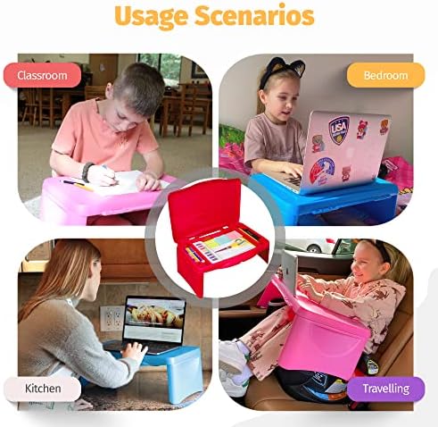 Folding Lap Desk - Foldable Table for Work, Study, Gaming, Arts, Crafts, School - Collapsible Laptop Tray with Storage Compartment - Portable Writing Station for Kids, Adults (Red) - Image 6