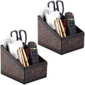 Fashionable PU leather TV remote control Holder with 3 compartments, Desk Caddy Organizer for DVD Cable Plus notepad and pen Chapstick Fingernail clippers Letter opener All in one Retro(2 pieces) by RHCSZ
