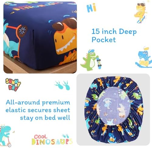 JSD Navy Blue Dinosaur Kids Twin Sheet Set 3 Piece - Image 3