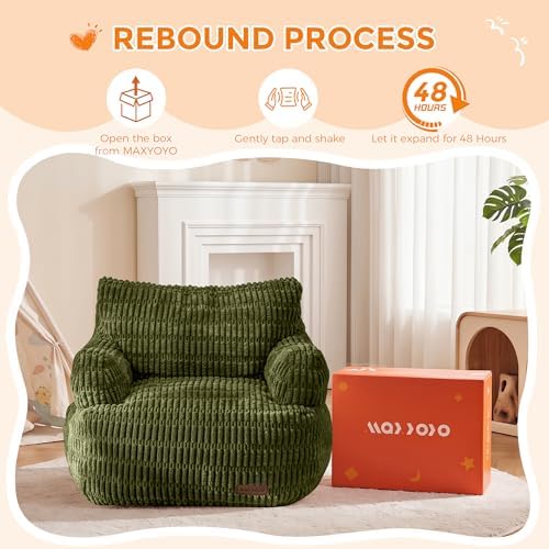 MAXYOYO Kids Bean Bag Chair, Comfy Bean Bag Sofa with Filler | Bean Bag Chair for Boys and Girls, Lazy Sofa with Pocket Floor Chair for Gaming, Reading, Dark Green - Image 6