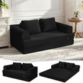 COMAX Convertible Sofa Bed, Folding Floor Couch Corduroy Fold Out Couch Bed Futon Sleeper Mattress with Pillows, Boneless Sofa Comfy Lounge Loveseat for Living Room Bedroom, Plush Black by COMAX