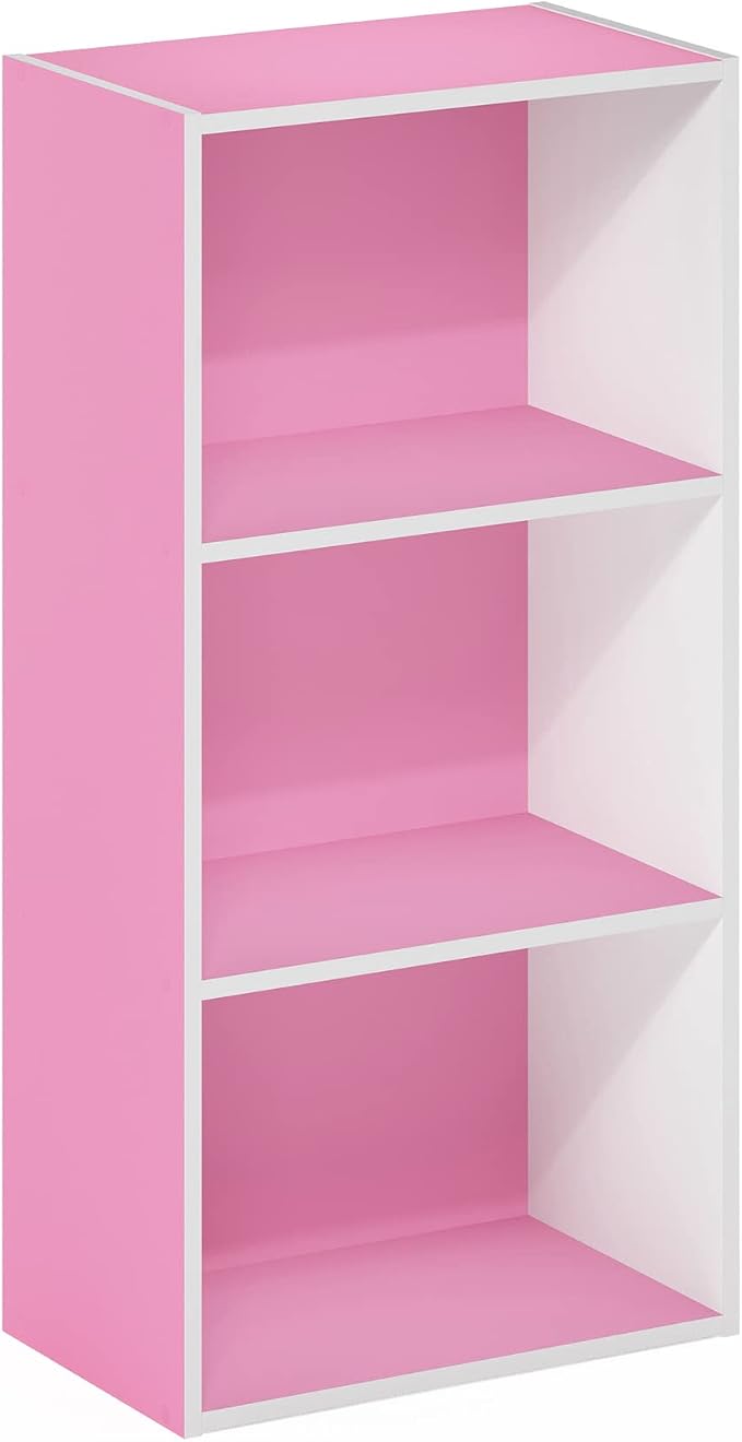 Furinno LUDER 3-Tier Book Shelf, Open Shelves Bookshelf, Pink/White - Image 6