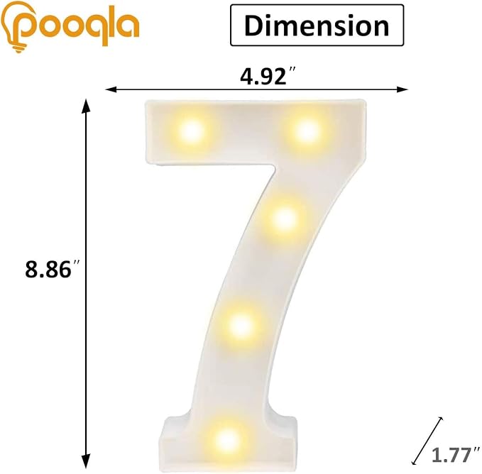 Pooqla LED Light Up Numbers, Warm White and Cool White Decorative Lighted Marquee Numbers, Light Up Numbers for Boys Girls Party, Wedding, Bar, Night Light, Room Decor, Birthday Decoration, Number 7 - Image 5