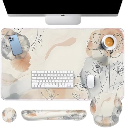Arttown Keyboard Mouse Pad Set, 4 in 1 Desk Mat Set Botanical Watercolor by Arttown