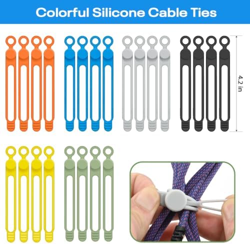 Silicone Cable Ties Reusable, 6 Colors, High Elastic Cord Organizer Ties - Image 5