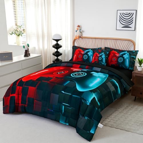 PERFEMET 6 Pcs Gaming Comforter for Boys Red and Teal Game Kid Bed in A Bag - Image 2