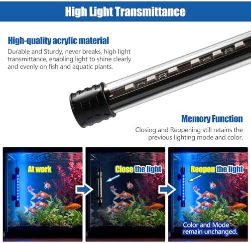 LED Aquarium Light with IP68 Waterproof and Memory Function Submersible Fish Tank Light with Remote and 16 Colors 11 Inches Brightness Adjustable Underwater Light Bar for Fish Tank Aquarium - Image 6