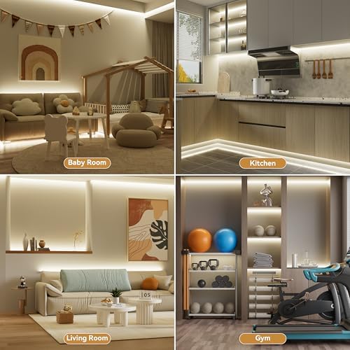 PAUTIX COB LED Strip Lights,UL Listed Dotless LED Lights with RF Remote,16.4ft Natural White 4000K Super Bright Dimmable Flexible Diffused LED Tape Light,Kitchen Cabinet,Office,Stairs,Shelf Lighting - Image 7