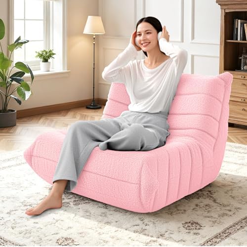 HABUTWAY Bean Bag Chairs Fireside Lazy Floor Sofa,Single,Pink | Soft Teddy Fleece Bean Bag Sofa with High-Resilience Foam Filling，Beanbag for Living Room, Bedroom, Office - Image 4