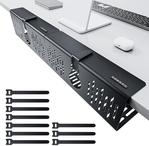 NODOCA No Drill Under Desk Cable Management Tray, 14'' Wire Management, Punch-Free Clamp on, Metal Cable Tray, Wire Organizer Under Desk, Under Desk Basket for Office and Home, Black(2 Packs) by NODOCA