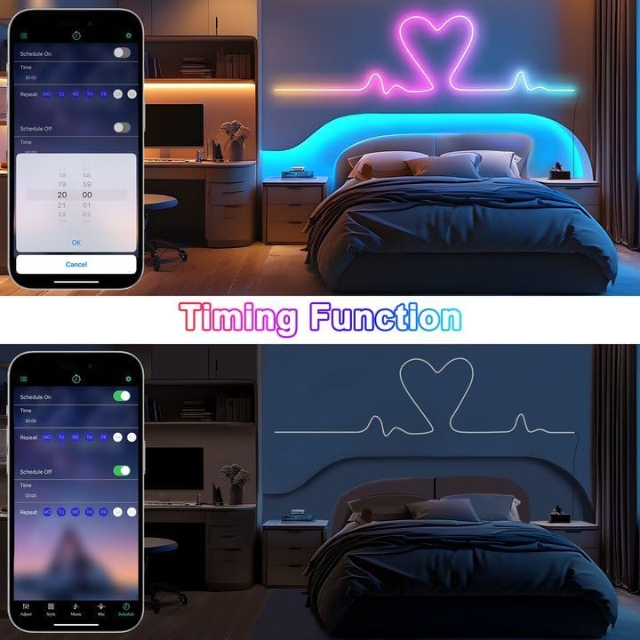 Cozylady 6M RGB Neon Light LED Rope Light,20ft Waterproof Bluetooth APP Remote Control Music Sync Strip Light,24V Flexible DIY Silicone Light for Bedroom Home Indoor Outdoor Decoration (6M/20Ft) - Image 6