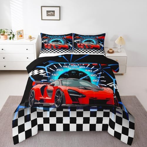 Feelyou Sports Car Comforter Red Race Car Comforter Set Queen for Kids Boys Girls Extreme Sports Theme Bedding Set Cool Speed Luxury Car Decor Quilt Set with 2 Pillowcase 3Pcs - Image 6