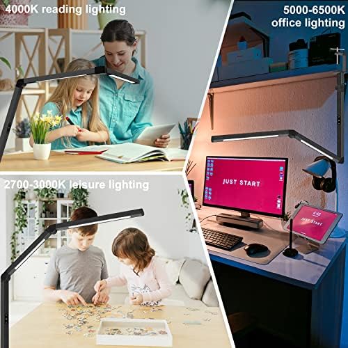 LED Desk Lamp with Clamp, Architect Desk Lamp with Dual Light and Adjustable Swing Arm, Clip-on Eye-Care 4 CCT Modes & 5 Brightness Levels Table Light Modern Computer Lighting for Home Office - Image 6