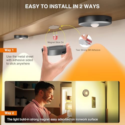 RGB Puck Lights with Remote Control, 2000mAh Rechargeable Stick on Led Lights, 9 Colors & 2 Dynamic, Tap Light with Timing,Under Cabinet Lighting for Closet,Kitchen,Cabinet,Shelf(Black, 5 Pack) - Image 6