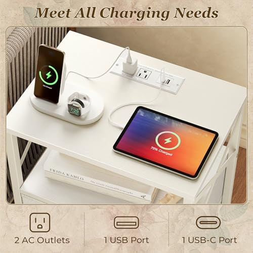 Huuger Nightstand Set of 2 with Charging Station, USB-C Port, End Tables - Image 4