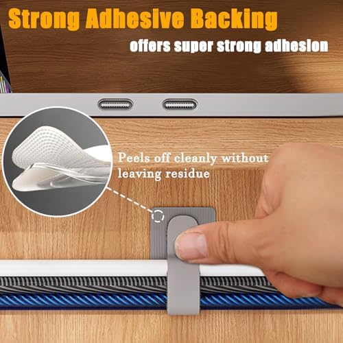 80PCS Hook and Loop Cable Straps, Cable Management Under Desk, Adhesive Cable Tie, Reusable Wire Organizer for Cords, Cord Management, Computer Accessories for Desk, Home Office Essentials, Black+Gray - Image 7