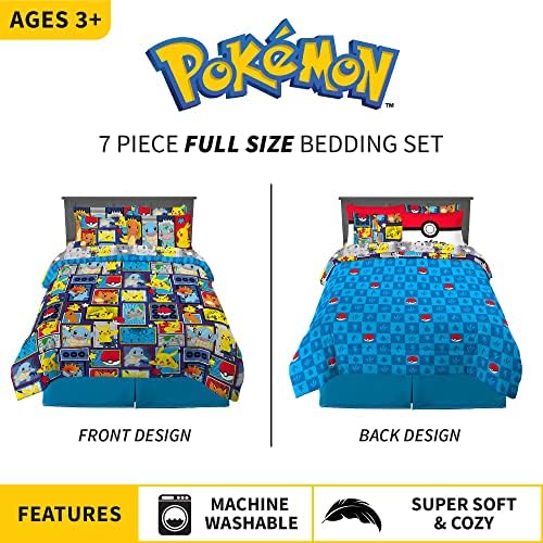 Pokémon Pikachu Full Size Bedding Set – Kids Bedding Super Soft Cozy Reversible Comforter and Sheet Set with Sham, 7 Piece Full Size, (Officially Licensed Product) by Franco - Image 3