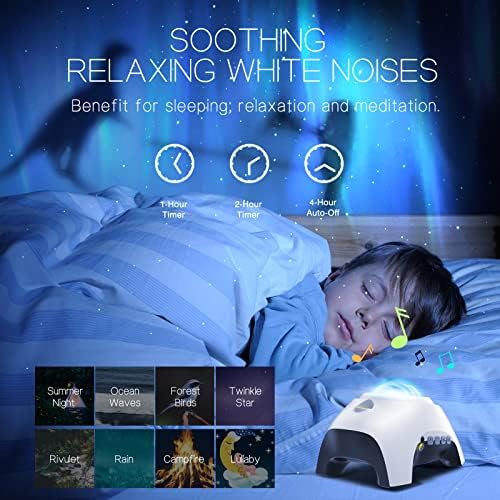 Northern Galaxy Light Aurora Projector with 33 Light Effects, Night Lights LED Star Projector for Bedroom Nebula Lamp, Remote Control, White Noises, Bluetooth Speaker for Parties White - Image 5
