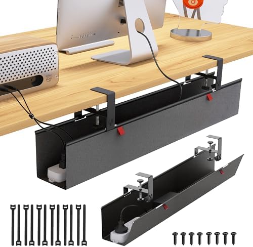 Under Desk Cable Management Tray - Under Desk Cord Management - Clamp/Screw Mount - Fabric Wire Management - Cable Raceways Tray Cord Hiders for Office/Home (Black, 36"×5.6") by Cotohim