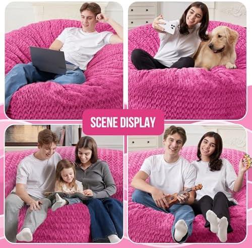 HABUTWAY 3FT Bean Bag Chair,Giant Bean Bag Chairs for Adults,Big Bean Bags with Memory Foam Filled, Large Beanbag Chairs with Chevron Plush Cover-Pink - Image 3