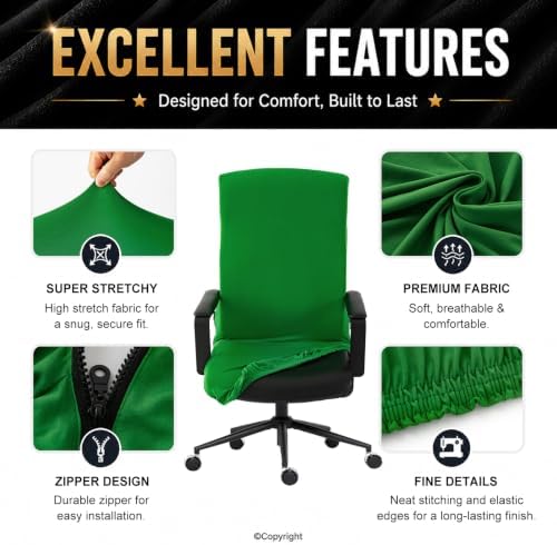 Stretch Computer Office Chair Cover with Durable Zipper - Universal Washable Removable Spandex Rotating Boss Chair Slipcovers - Anti-dust Soft Desk Chair Seat Protector for Dogs, Cats, Pets - Green - Image 4