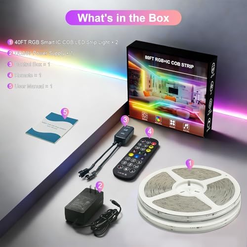 80ft/24M RGB Smart IC COB LED Strip Light, Color Flowing Strip Light - Image 5