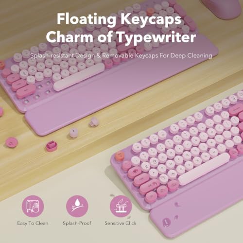Wireless Keyboard and Mouse, Round Keycaps, Magnetic Wrist Rest, Lilac - Image 4