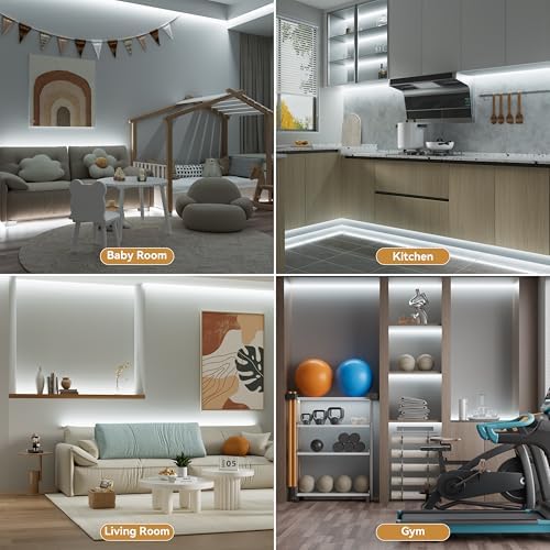 PAUTIX COB LED Strip Light 32.8ft,LED Lights UL-Listed Daylight White 6000K Strip Lights with RF Remote,Dimmable Super Bright 24V Cool White Natural White LED Tape Lights,Cabinet Office Lighting - Image 7
