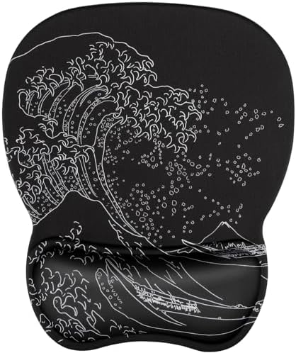 MROCO Ergonomic Mouse Pad with Gel Wrist Rest, 9.4 x 8.1 in, Kanagawa Wave by MROCO