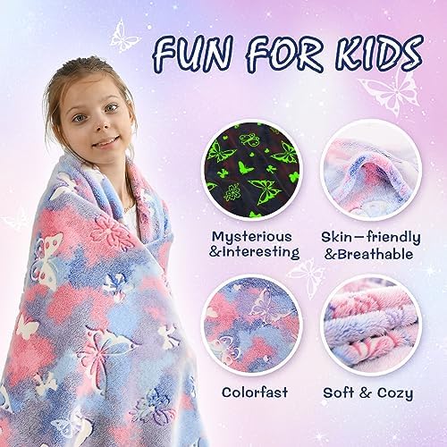 SOCHOW Butterfly Glow in The Dark Blanket, Purple 60 x 80 Inches - Image 3