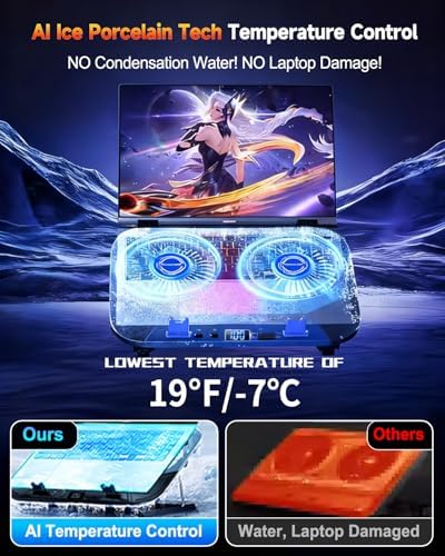 Upgraded Laptop Cooling Pad with Dual TEC Coolers & 2 Quiet Fans-RGB Laptop Cooler for 12-21in Laptops, Gaming Laptop Fan Cooling Pad Stand with Phone Holder, 100-Speed & 5-Height Adjustable, USB Port - Image 3