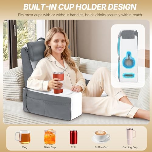 Reading Pillow for Bed Sitting Up Husband Pillow with Arms & Cup Holders - Image 2
