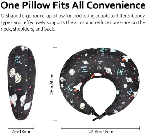 Ergonomic U-Shaped Gaming & Lap Pillow for Crocheting - Cute Rockets & Planets Crochet Pillow with Elbow & Arm Support, Lap Desk Pillows for Reading, Playing or Crocheting, Suitable for Adults - Image 2