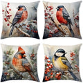 Christmas Birds Throw Pillow Covers Set of 4 Farmhouse Winter Nature Landscape Decorative Cushion Covers Vintage Snow Tree Red Cardinal Pillow Covers for Family Bed Sofa Couch Outdoor Home Decor 20x20 by YOOOAHU