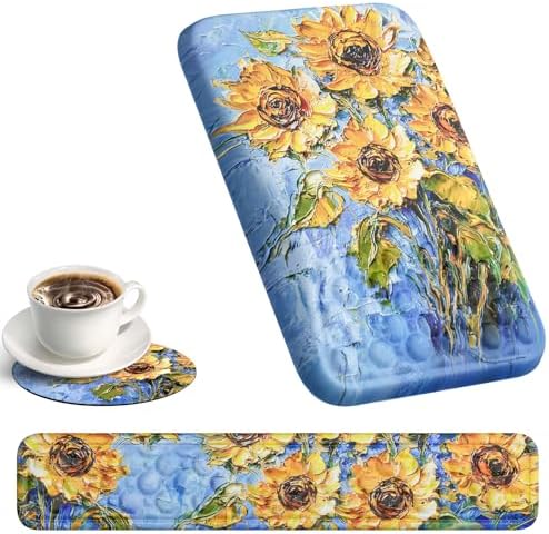 Ospelelf 3 in1 Ergonomic Wrist Rest Pad for Computer Keyboard and Mouse, Large Mouse Pad Set with Support for Office, Sunflower by OspelelfOfficeSupplies