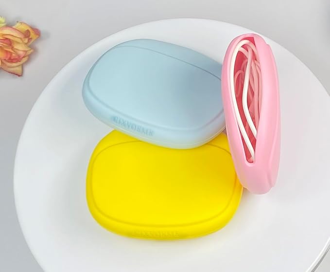 Silicone Headphone Organizer - Data Cable Storage Case - Mini Key Box - Portable Wired Headset Storage Bag (Yellow-Pink-Blue-3PCS) - Image 5