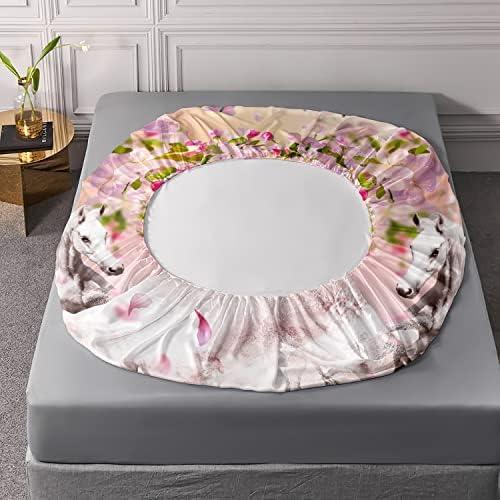 HOSIMA Floral Horse Queen Fitted Sheet,1 Fitted Sheet+2 Pillowcases. - Image 5