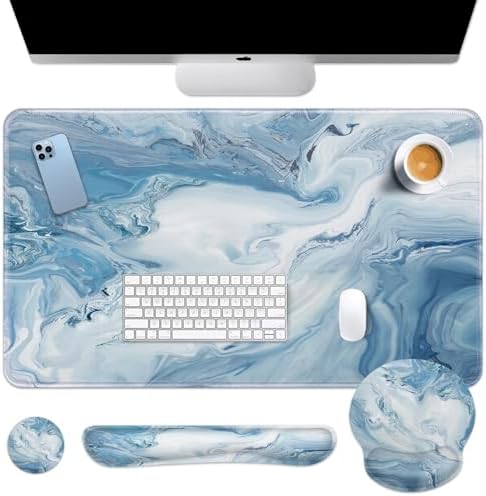 Arttown Keyboard Mouse Pad Set, 4 in 1 Desk Mat Set Marble Abstract by Arttown